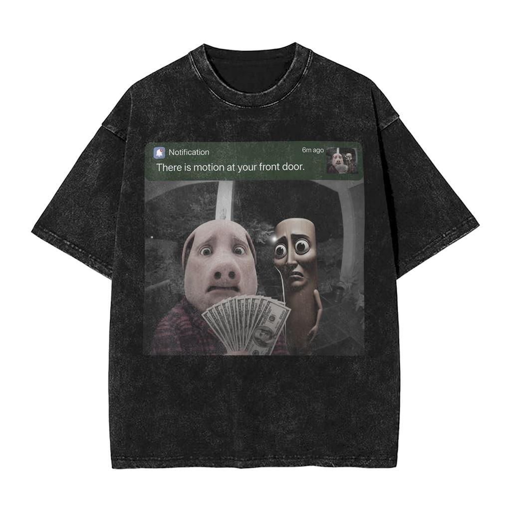 Vintage Washed Tshirt John Pork Holding Niche Ai Baby Funny Halloween Motion Meme Cotton Tshirts Trending Tshirt For Man