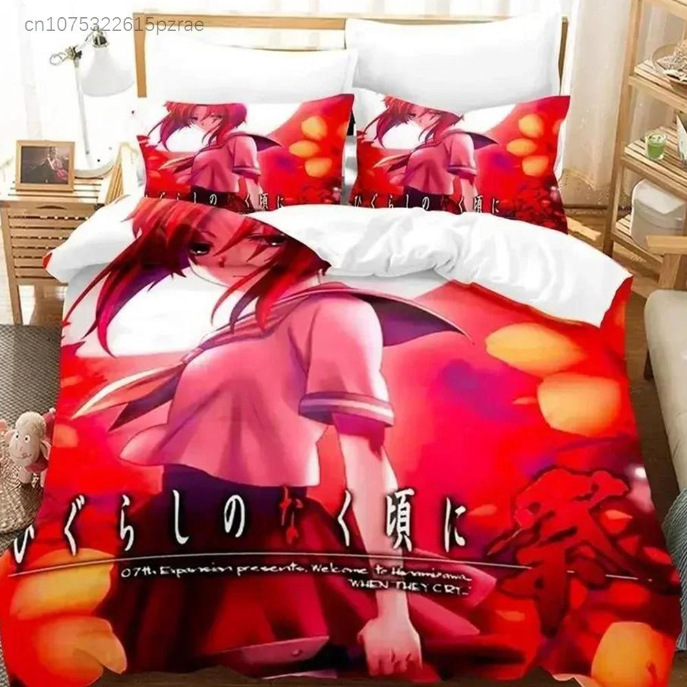 3D Печать Аниме Higurashi When They Cry Комплект Постельного Белья Односпальный Полуторный Полный Евро Кинг Размер Комплект Постельного Белья Для Взрослых Детей Спальни Комплекты Пододеяльников