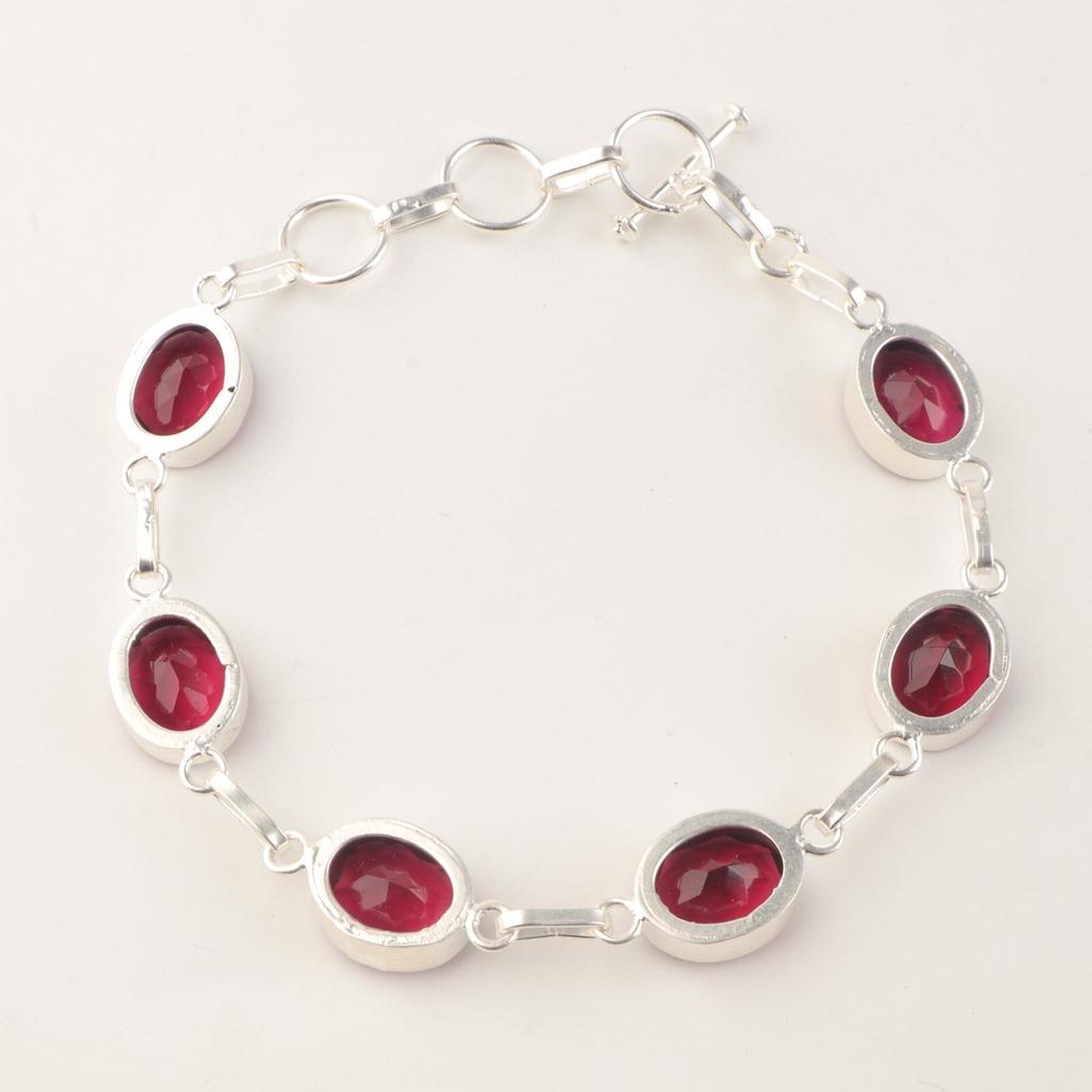 Розовый Рубеллит Драгоценный Камень 925 Стерлинговое Серебро Ювелирные Изделия Ручной Работы Свадебный Браслет 9" RB-5-12