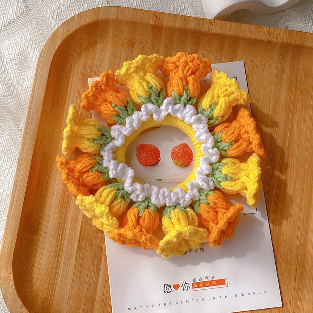 Elastic Knitted Hair Rope Handmade Sweet Hair Tie Cute Crocheted Flower Scrunchies Women