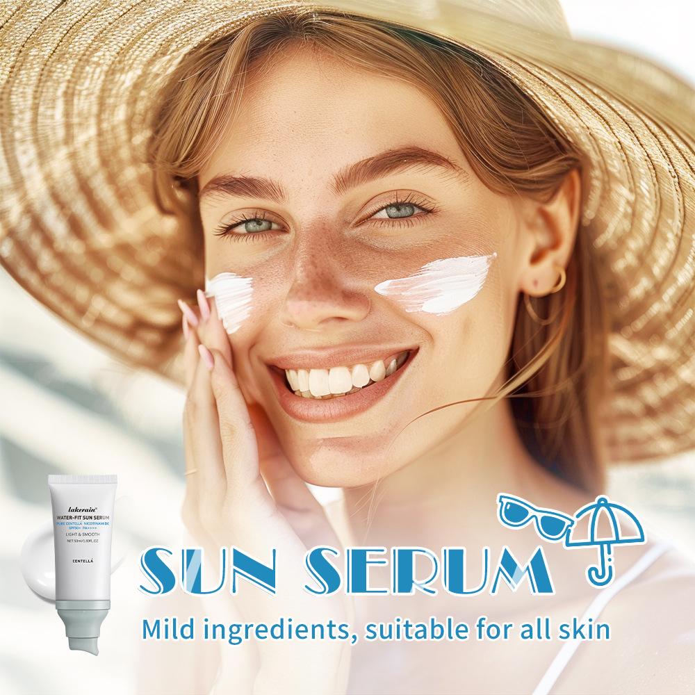 Lakerain Water-Fit Sun Serum Pure Centella Nicotinamide Lightweight Hydrating Facial Sunscreen Daily UV Protection Skincare for Women