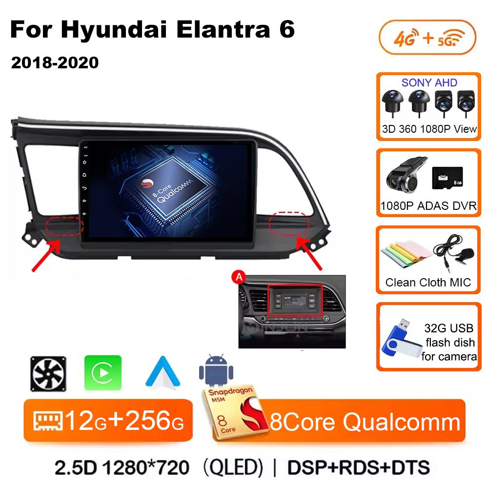Для Hyundai Elantra 6 2018 2019 2020 Автомагнитола Мультимедиа Видео GPS Android 14 Беспроводной Apple Carplay QLED Экран Головное устройство
