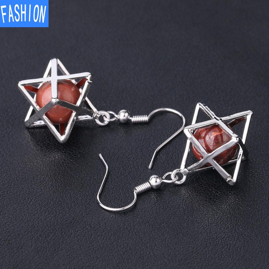 Серьги Melcaba Jewelry полые шестиконечные звезды клетка натуральный кристалл преувеличенные серьги женские серьги