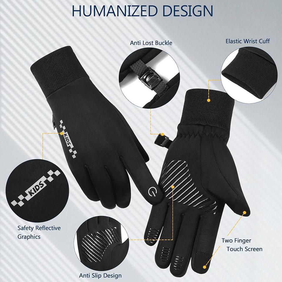 Loogdeel Touch Screen Outdoor Cycling Sports Warm Winter Running Ski Windproof Waterproof Gloves Boys Girls Children'S Gloves