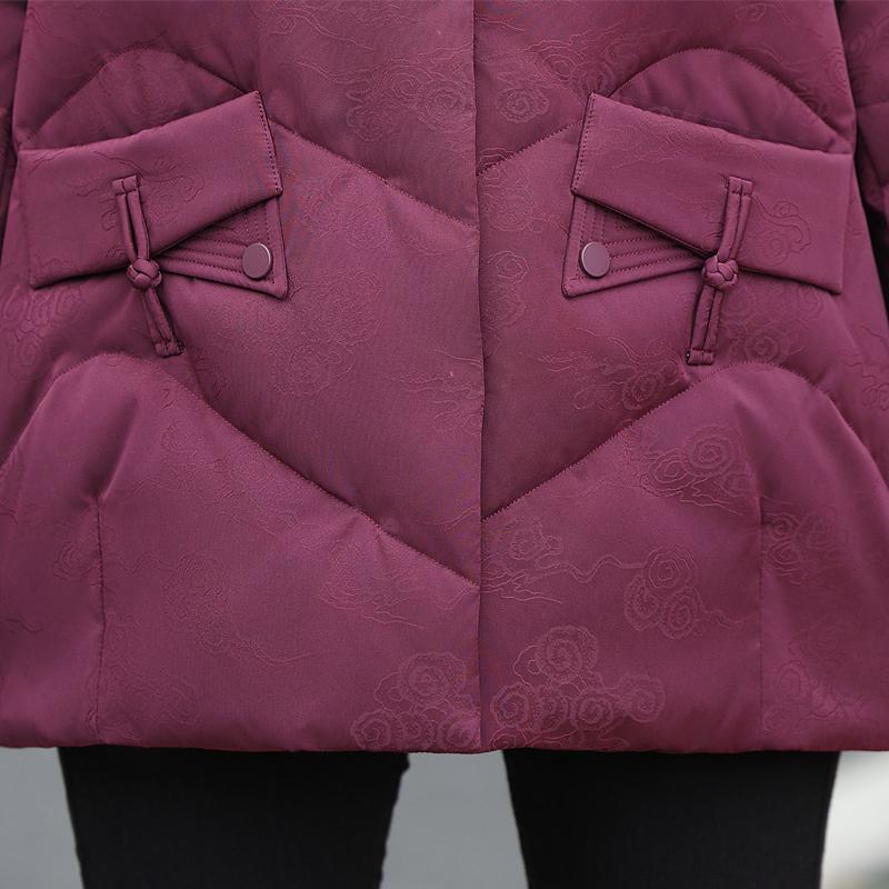 Middle Age Women Winter Short Down Jackets Vintage Embroidery Parkas Hooded Elegant Thick Warm Plus Size Down Coats Woman Outerwears
