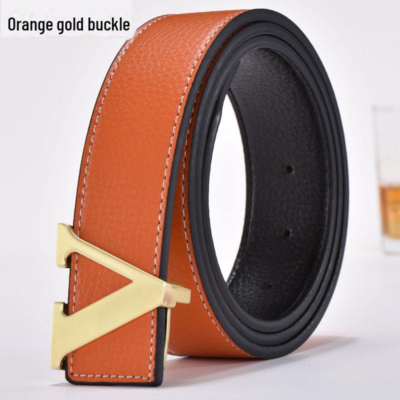 Men's Korean Style Genuine Leather Belt with Smooth V Buckle