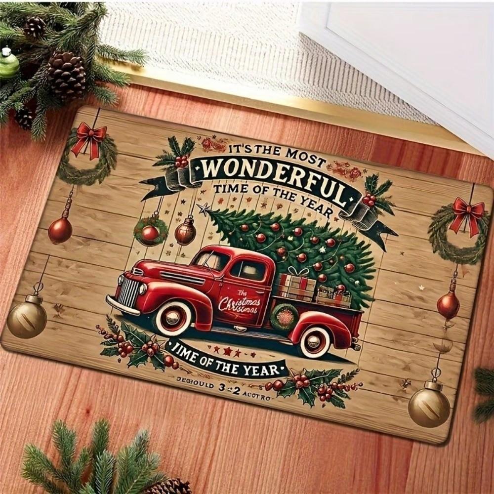 Durable Christmas Rug Non Slip Floor Rug Christmas Theme Hallway Carpet Entryway