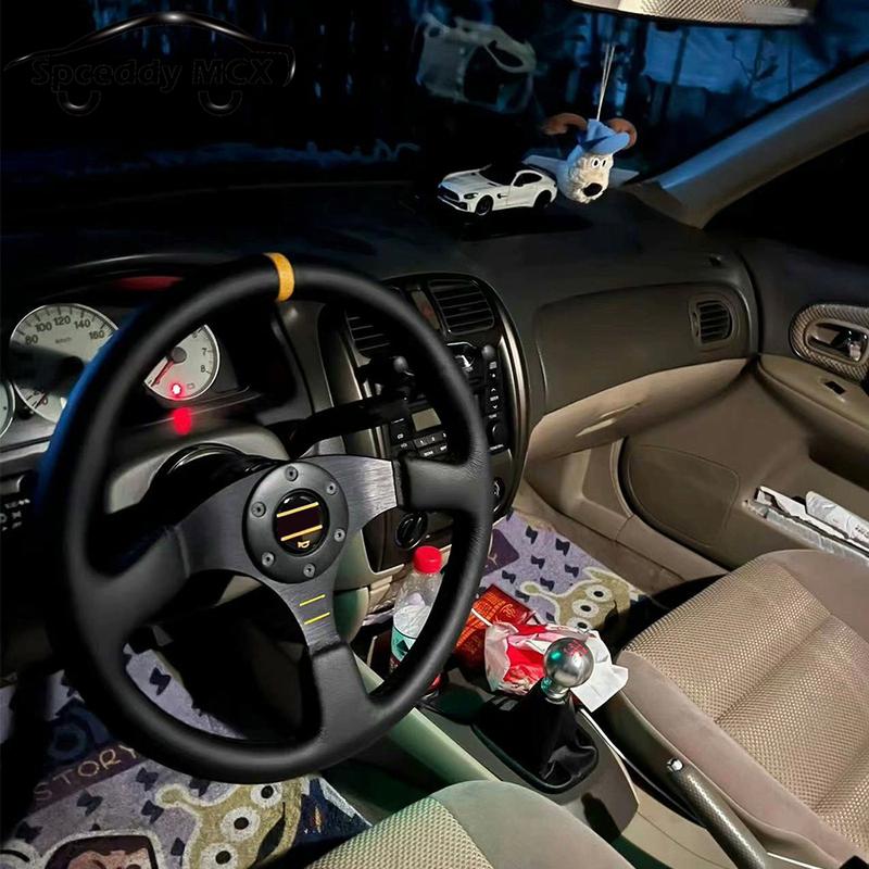14 Inch 350MM Sim Racing Steering Wheel JDM Real Leather Universal Car Accessoires Yellow Black O24SM1127P