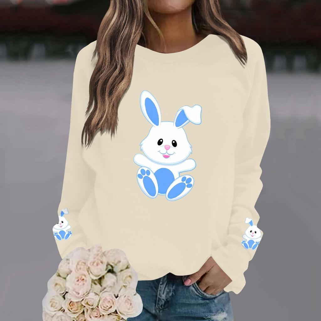Women's Fashion Casual Easter Bunny Print Casual Long Sleeve Round Neck Sweatshirt Top