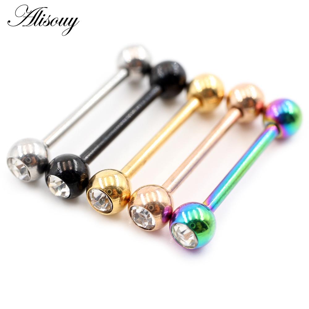 Alisouy 2 шт., 14 г/16 г, шарик из кубического циркона, кольца из нержавеющей стали для языка, пирсинг перегородки, промышленные серьги-штанги, украшения для тела