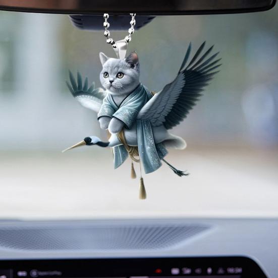 Christmas Acrylic Cats Car Pendant with Lanyard Cute Cat Decoration Backpack Keychain