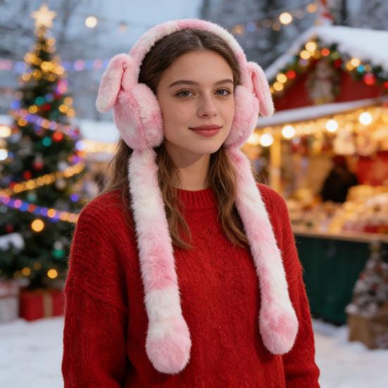 1/2Pcs Plush Rabbit Earmuffs with Moving Jumping Ears Gradient Color Soft Furry Ear Covers Headband