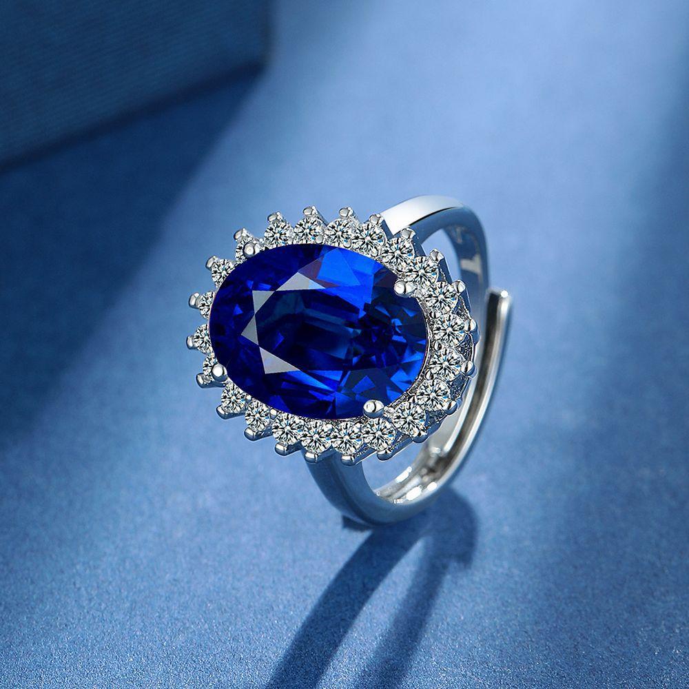 925 Sterling Silver Luxury Fashion Royal Blue Zircon Full Diamond Ring Birthday Anniversary Anniversary Party Gift