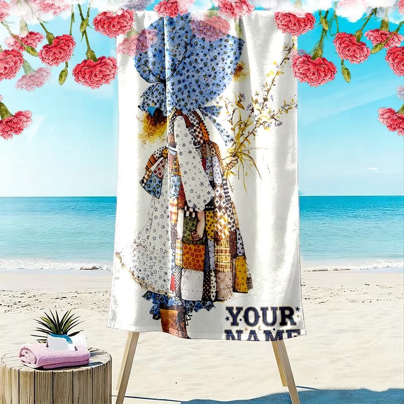 Custom Name Holly Hobbie Print Beach Towel, Large Soft Quick Dry Towel for Beach Camping Swimming_xia