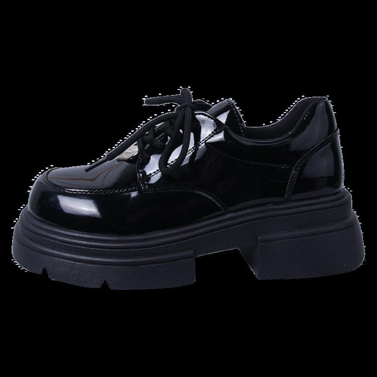 Универсальные черные туфли на шнуровке в британском стиле на платформе, женские, новые осенние туфли 2024 года на толстом каблуке с юбкой в стиле ретро