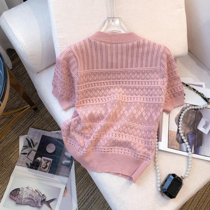 Летние повседневные трикотажные футболки с коротким рукавом, женские, темпераментные, шикарные, с круглым вырезом, свободные, женские футболки, топы, элегантные, облегающие, однотонные, женская футболка 26517