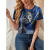 Women's T Shirt Cat Casual Short Sleeve Round Neck Regular Tops Daily Print White Blue Summer