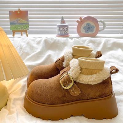 Кожаная любовь ретро толстая подошва бархатные сноубутсы женские новые осенне-зимние теплые универсальные хлопковые туфли