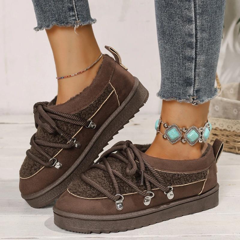 Зимние удобные ботинки на шнуровке большого размера, модные новые ботинки для снега с круглым носком и толстой подошвой, нескользящие повседневные ботинки для ходьбы для женщин