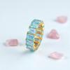 Emerald Cut Blue Topaz Eternity Wedding Band 14K Yellow Gold Plated Silver Full Eternity Ring Statement Stacking Ring