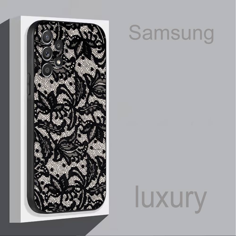 Чехол для телефона с кружевным принтом узора P для Samsung S 9,10,21,30,22,23,24,25,Ultra,Plus,Lite,FE,4,5G Черный Мягкий Чехол