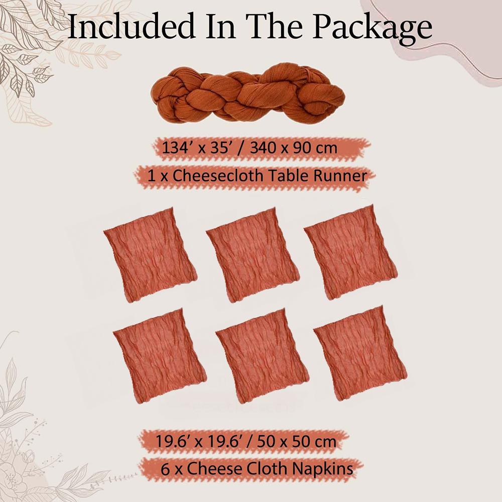 Набор из 7 шт. Скатерть-дорожка и салфетки из марли в стиле Бохо, деревенский мятый декор для свадьбы, дня рождения, вечеринки, ужина