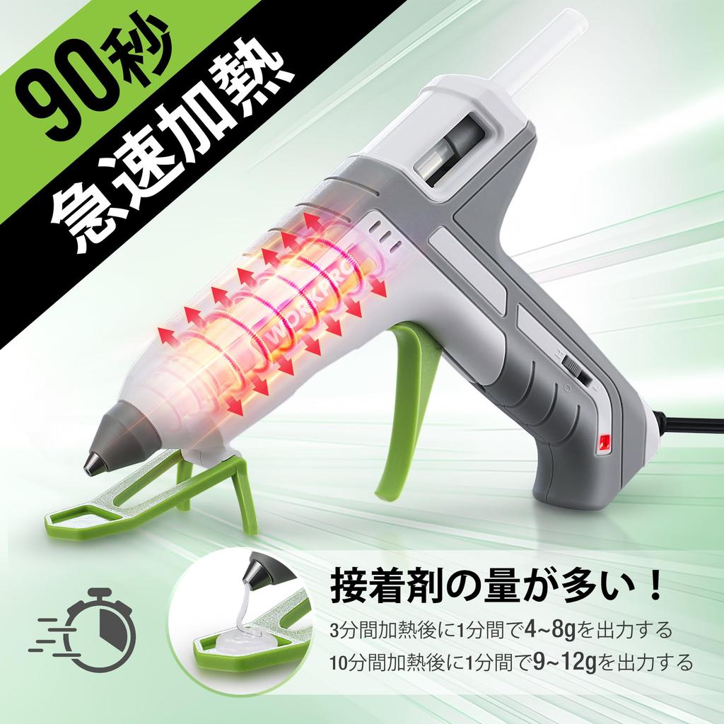 WORKPRO Glue Bond 10 Sticks 2 Adjustable Quick Leak and Burn Comes with PTC Heating Strong For DIY PSE Certified Gun, Gun, 100W, Included, Levels,