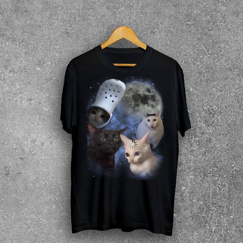 Confused Cats Moon Shirt Funny Cat Tshirt Ironic Tee Meme Shirts 90s Retro Cats Tshirt Vintage Clothes Pet Merch Gift