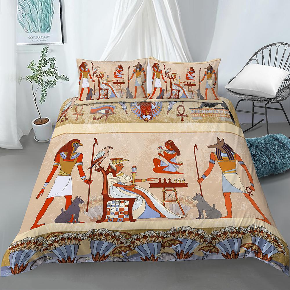 Egyptian Bedding Set Ancient Egypt Civilization Duvet Cover Characters Bedclothes 2/3PCS African Tribe Quilt Cover