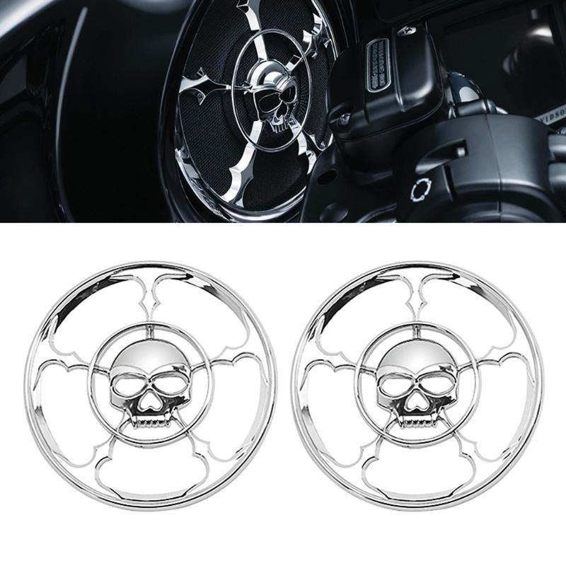 1 Set Motorcycle Skull Speaker Trim Cover for Electra Glides Street Glides Trikes 1996-2013 4-1/2" Grill Covers