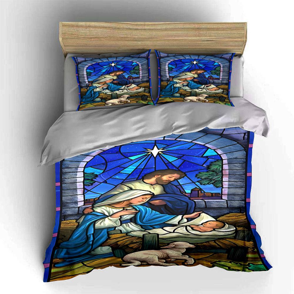 Nativity Stained Glass Bedding Set Bedding Duvet Cover Set Duvet Cover Pillowcases (1 * Duvet Cover 2 * Pillowcases, without duvet insert)