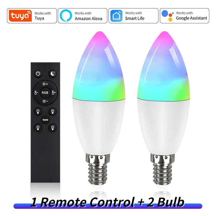 Tuya Wifi Led Bulb E14 220V Smart Life Candle Light with RF 2.4G Remote Group Control Alexa Google SmartThings Dimmable RGB Lamp