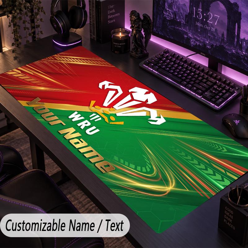 Large Mouse PadWales Rugby Custom Name Text Personalized Desk Mat Non Slip Gaming Pad