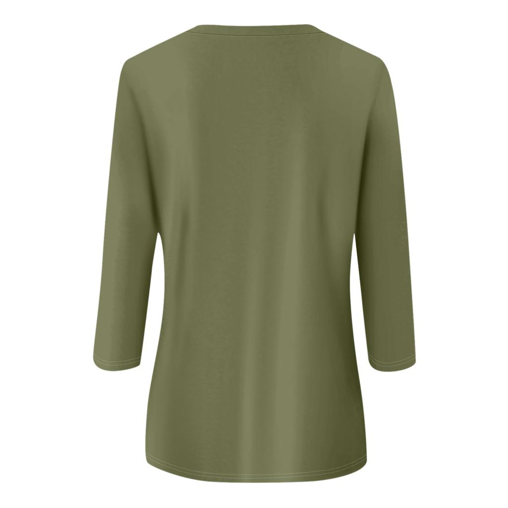 Женская мода повседневный принтованный топ с семью рукавами и круглым вырезом