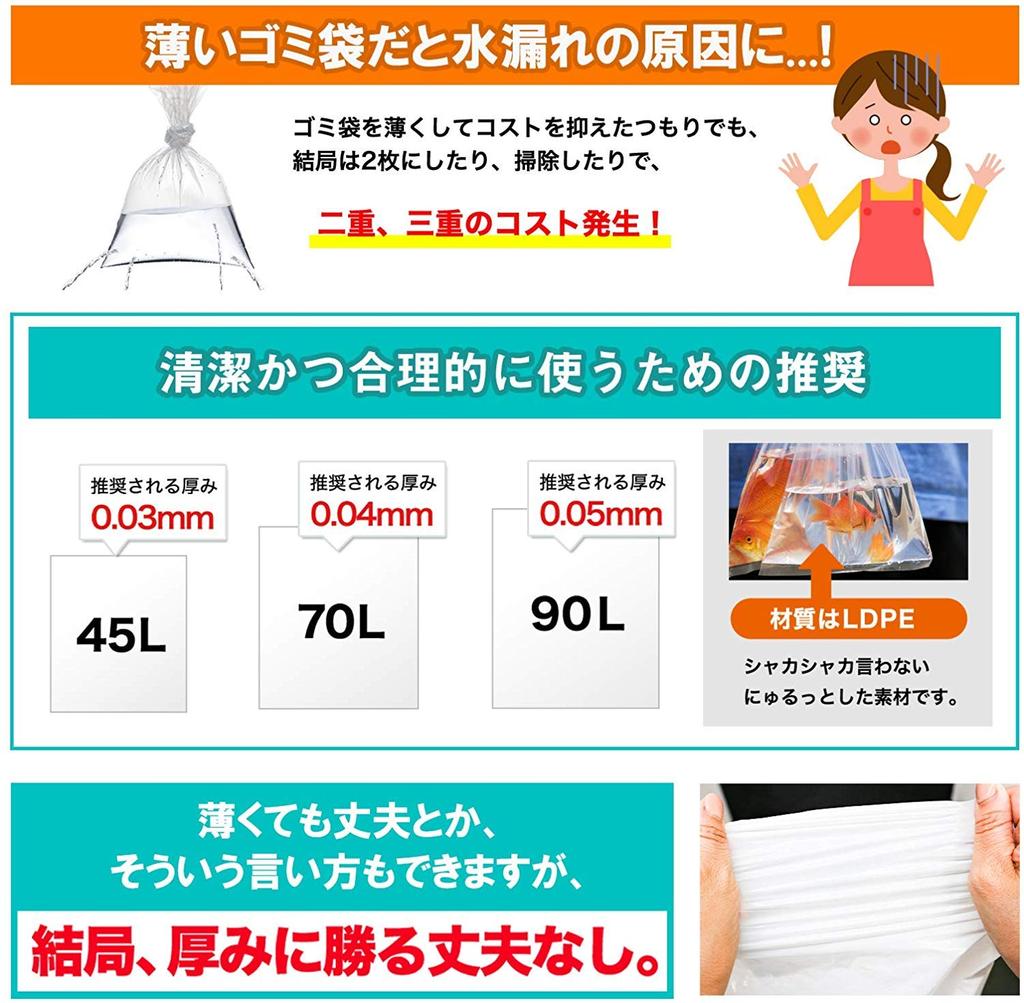 Мешок для мусора 45 л Прозрачный Толщина 650x800 мм Плотный и прочный Набор из 10 штук x 5 книг (молочно-белый) 0,03 мм [50 шт.]