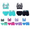 3 Piece Girls' Bikini Sets Floral Print Swimsuit Backless Top and Bikini Bottoms Shorts Swimwear Size 6-16 Years