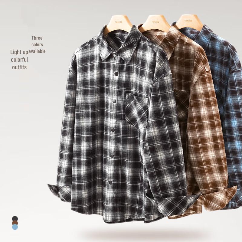 Мужская осенняя фланелевая клетчатая рубашка с длинным рукавом VANCL