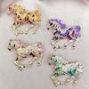 Crystal Enamel Horse Brooch Pin Metal New Year Horse Jewelry Mascot Horse Lapel Pin Women Men
