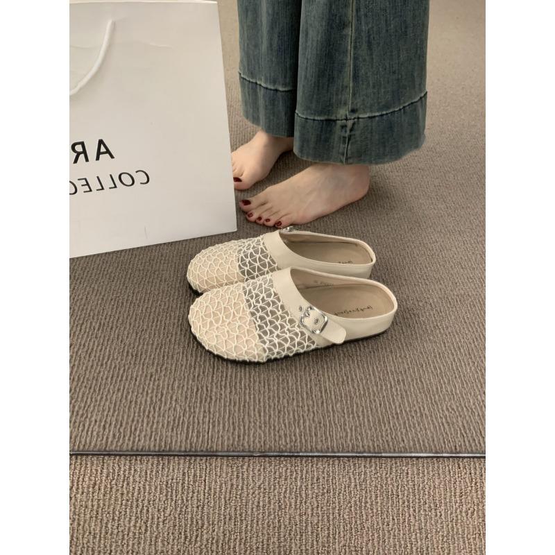 Нишевые полые дышащие сетчатые вязаные сумки головные полушлепанцы женские летние носить на педали толстая подошва рыболовная сеть