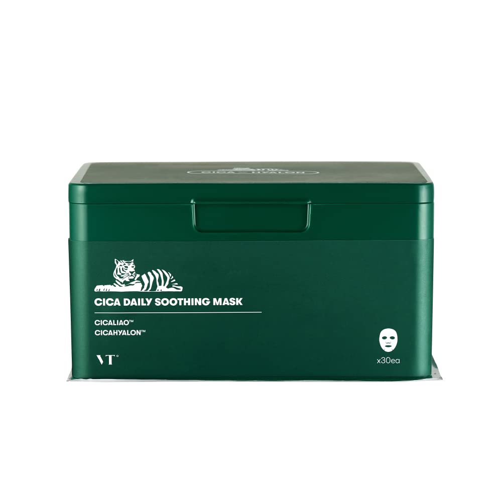 VTCOSMETICS Cica Daily Soothing Mask Маска для лица 30 листов Увлажняющая Чувствительная кожа Сухая кожа Уход за кожей Уход за грубой кожей Уход за порами [Оригинальный продукт] (Икс
