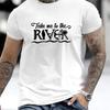 Футболка с типографским принтом "Take Me To The River" Дышащая, Прохладная, Удобная в носке, Повседневная