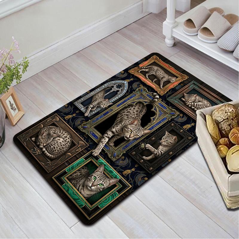 Cats Ornate Frames Pattern Rug Floor Mat for Living Room or Bedroom Soft and Comfortable Carpet a Gift for Birthday and Holiday.