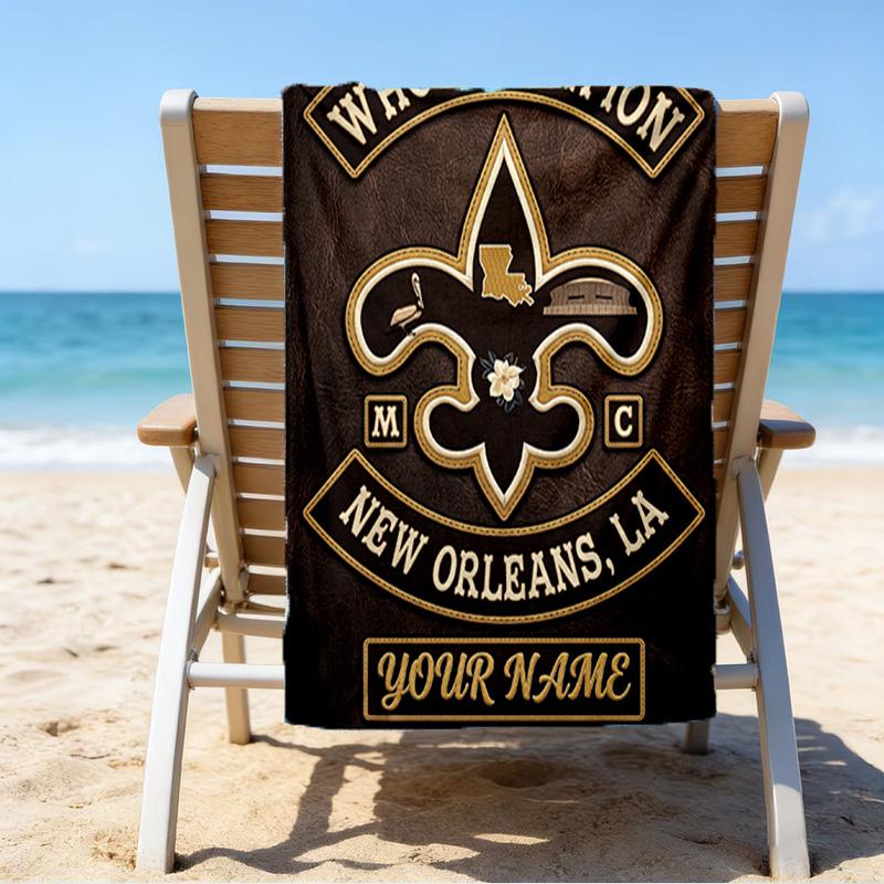 Custom Name Beach Towel Orleans Saints Logo Beach Towel, Soft Microfiber, Gift for Her/Him, Birthday, for Pool, Beach, Travel, Fan gifts