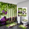 4Pcs Spa Orchids Blooms Treatment Shower Curtain Sets for Bathroom Non-Slip Bathroom Rugs Lid Toilet Cover Bath Mat