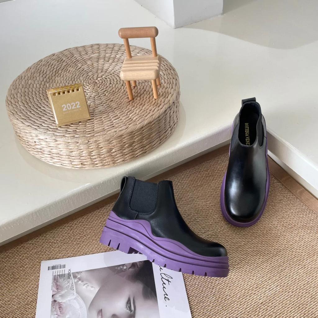 2025 Новые ботинки челси Женские/мужские Парные модели Платформа Полусапожки Круглый носок Слипоны Дождевые ботинки Кожаная обувь большого размера