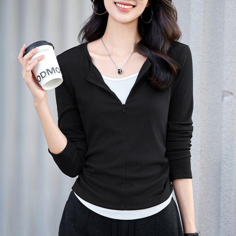 Женская футболка с имитацией двухслойного дизайна, с длинным рукавом, для осени