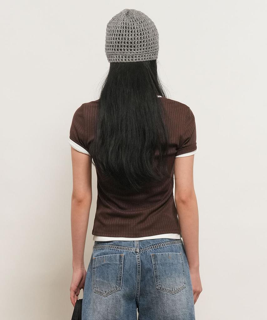 GENERALIDEA Punched Ribbed Henley Neck T-Shirt [Brown] / Gf2Lts525