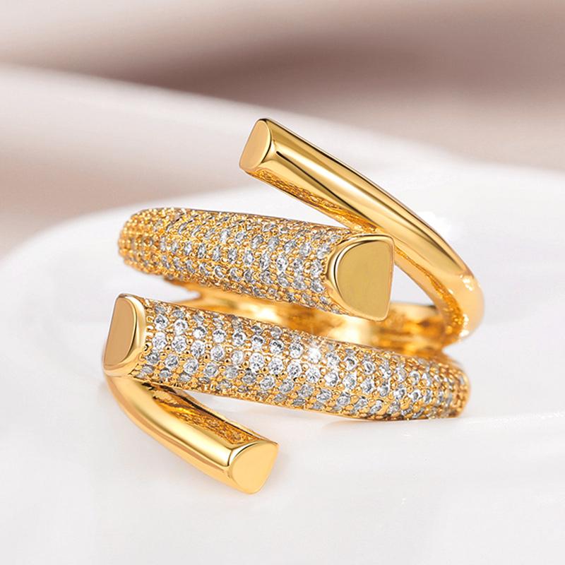 Huitan Luxury Trendy Gold Color Rings for Women Wedding Party Fashion Accessories New Hyperbole Shape Female Finger-ring Jewelry