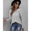 Autumn and Winter Women's Thickened Twist Knit V-Neck Hooded Loose Pullover Sweater