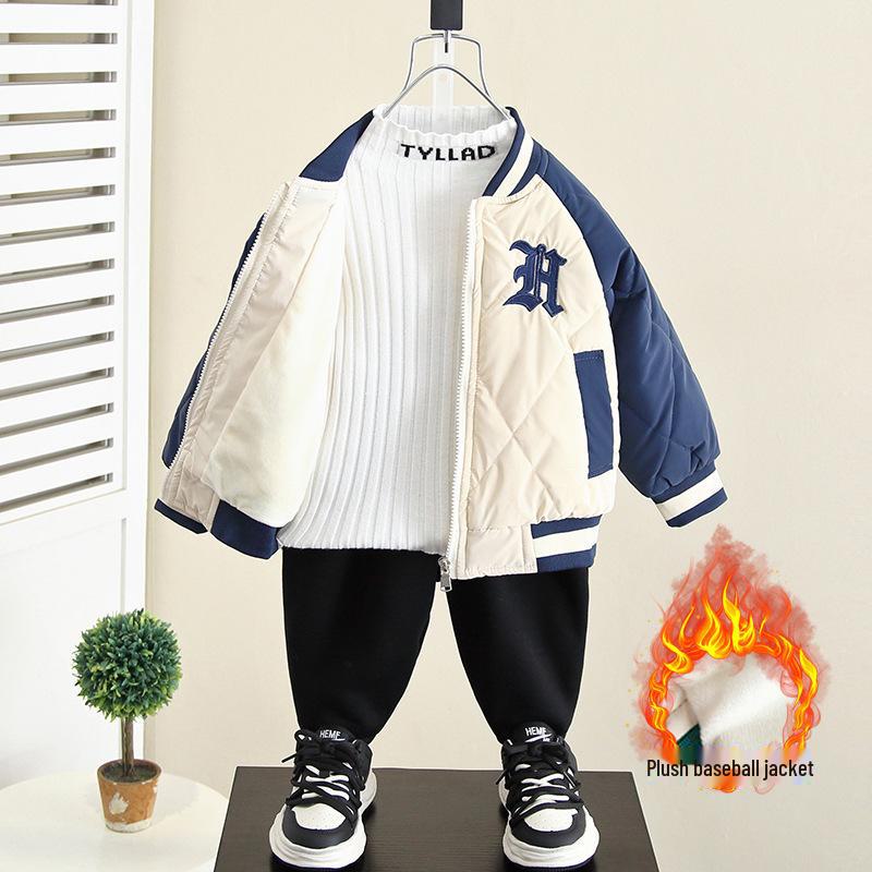 Детская бархатная бейсбольная куртка для мальчиков - Осень/Зима 2025 - Уютный хлопковый топ